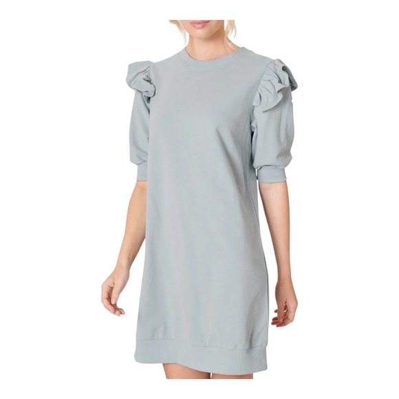 Sugarlips Winnie Ruffle Sleeve French Terry Knit Dress Blue Women Size Medium - Picture 1 of 10